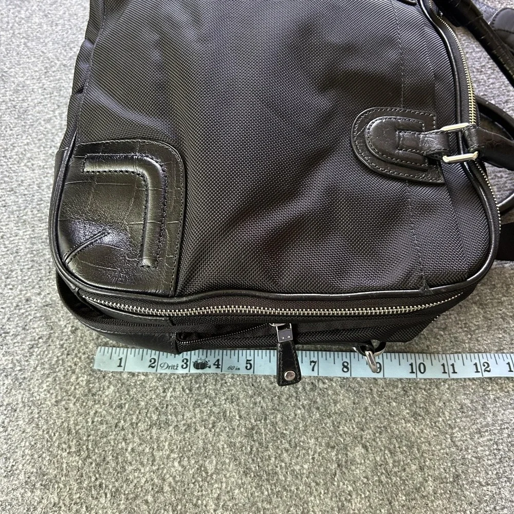 TUMI Black Ballistic Nylon Croc Embossed Leather Laptop Briefcase Bag